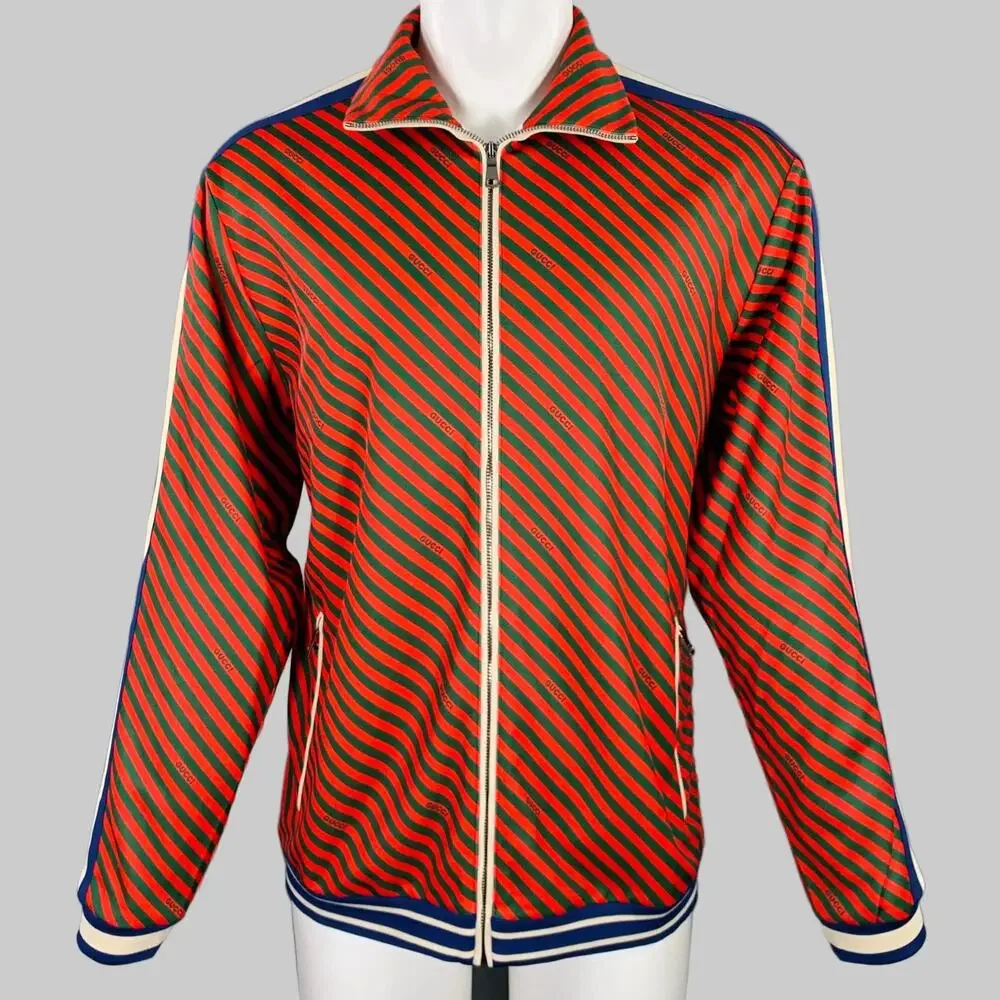 GUCCI Size M Red Green Stretch Polyester Cotton Technical Jersey Jacket